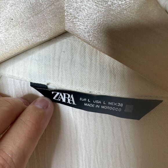 Zara Blazer Women's Large White Wrinkle Look Ecru Double Breasted Oversized - Picture 9 of 13